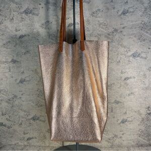 Basil Racuk Paper Bag Rose Gold Metallic Leather Tote